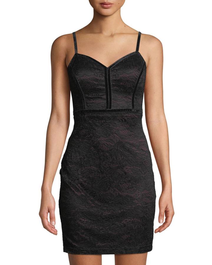 Velvet-trimmed Lace Bodycon Dress