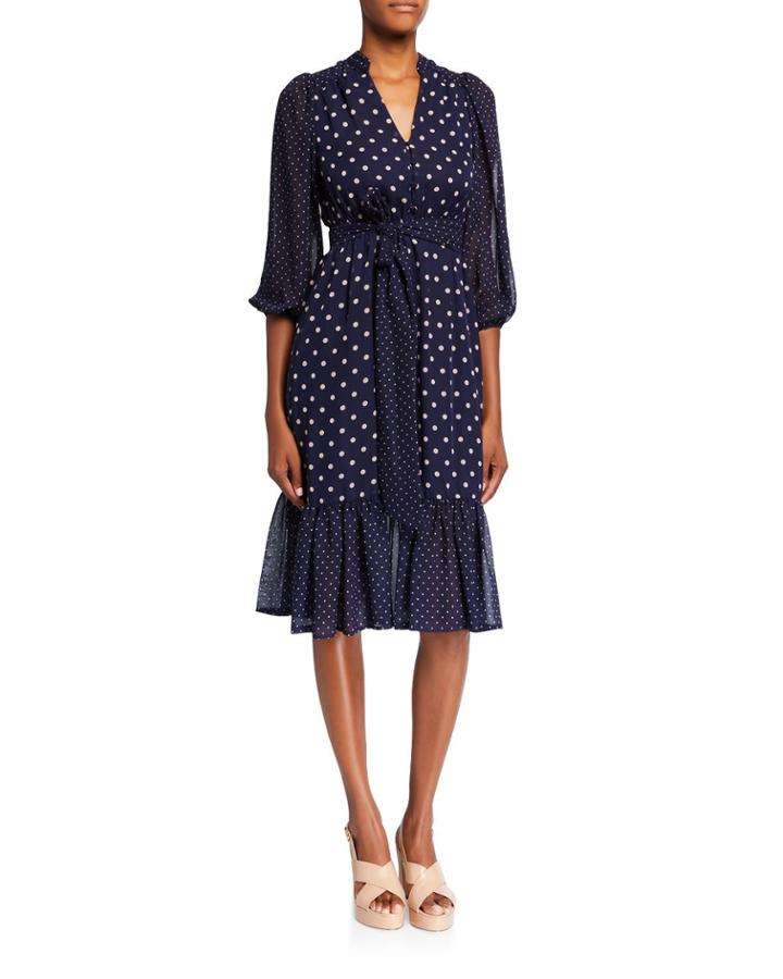 Long-sleeve Polka Dot Chiffon Dress