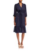 Long-sleeve Polka Dot Chiffon Dress