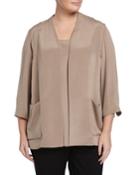 Lafayette 148 New York Plus 3/4-sleeve Topper Jacket, Hickory, Women's,