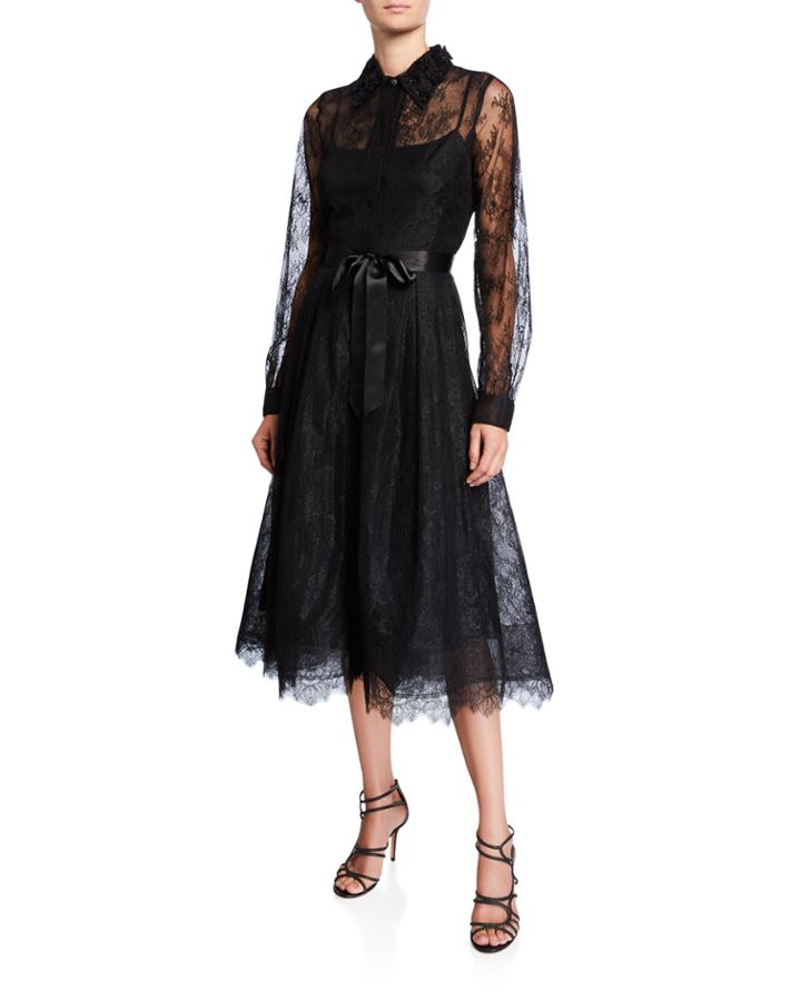 Lace Shirtdress W/ Beaded Collar