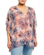 Plus Size Chiffon-overlay Contrast-lining Blouse