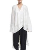 V-neck Long-sleeve Draped Cocoon