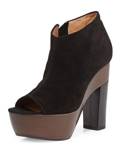 Frauke Suede Open-toe Platform Bootie, Black