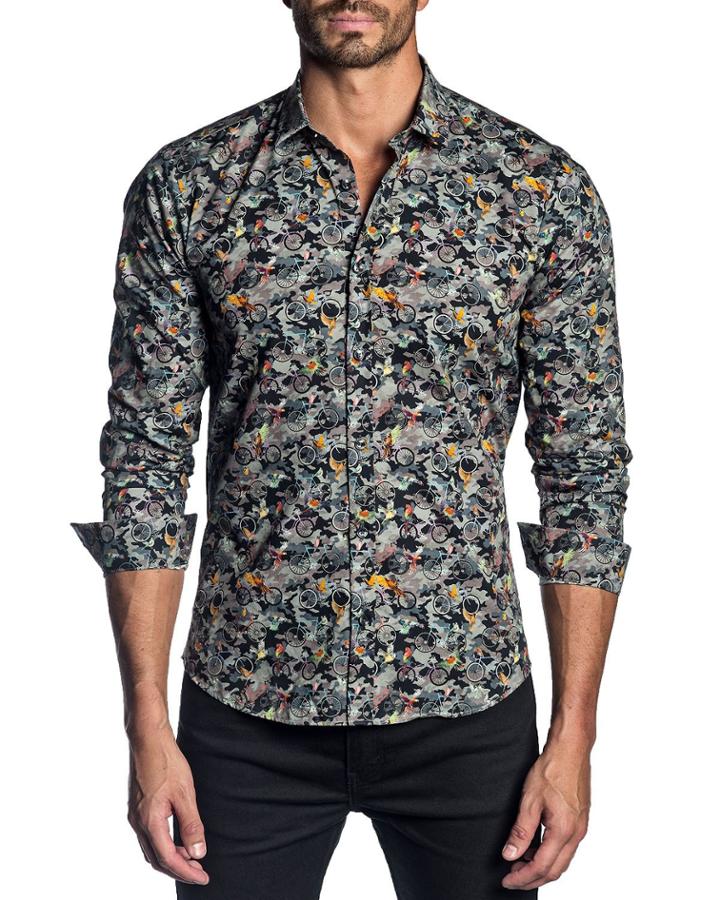Men's Semi-fitted Camouflage & Bicycle-print