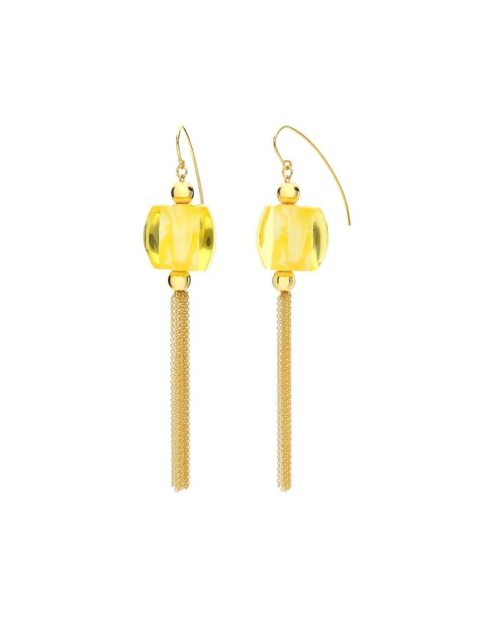 Triangular-prism Tassel Earrings, Yellow