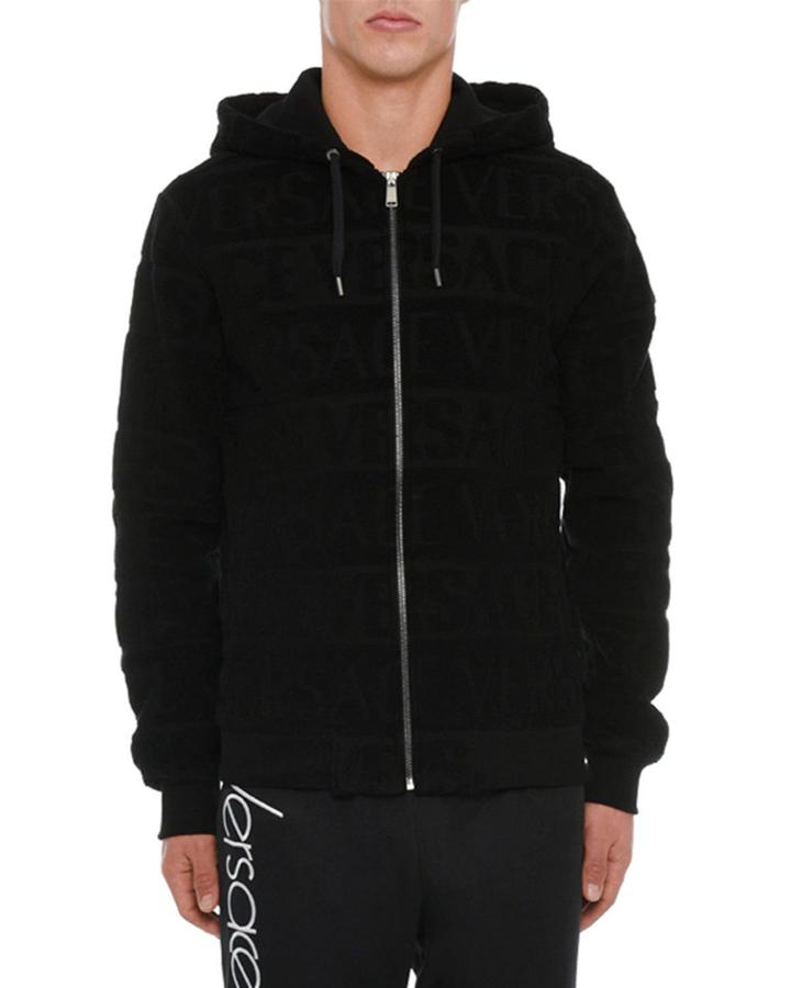 Men's Zip-front Logo-embossed Hoodie