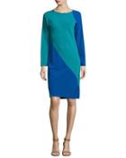 Long-sleeve Spiral Silk Dress, Blue