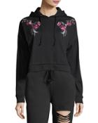 Cropped Floral-embroidered Hoodie