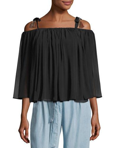 Sophia Tassel-trim Cold-shoulder Top