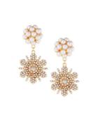 Pearly & Pave Double-flower Drop Earrings