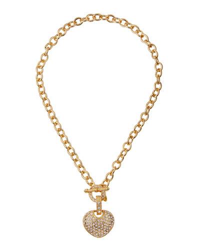 Pave Crystal Heart Link Necklace, Gold