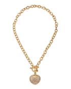 Pave Crystal Heart Link Necklace, Gold