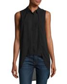 Layered-front High-low Sleeveless Blouse, Black