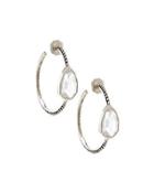 Sterling Silver & Clear Quartz Cathedral Hoop Earrings