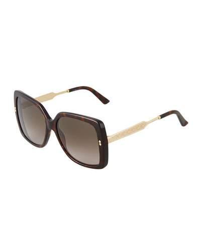 Square Golden Sunglasses, Dark Brown