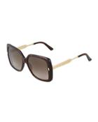 Square Golden Sunglasses, Dark Brown