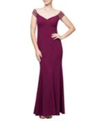 Off-the-shoulder Beaded-strap Column Gown
