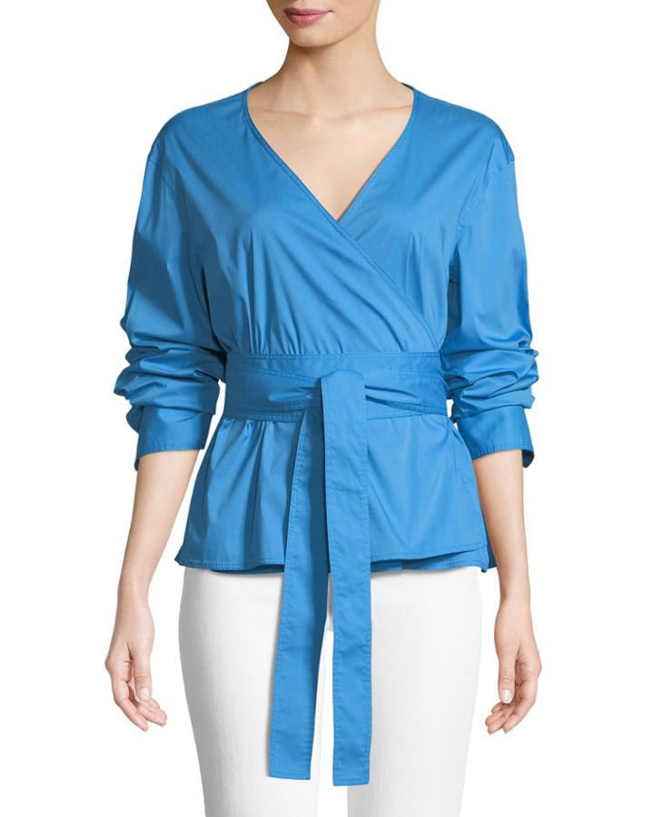Long-sleeve Poplin Wrap Top