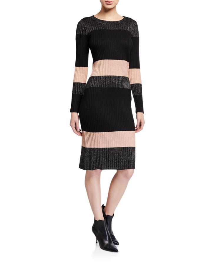 Long-sleeve Striped Ribbed Midi