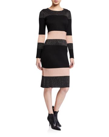 Long-sleeve Striped Ribbed Midi