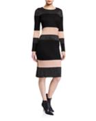 Long-sleeve Striped Ribbed Midi