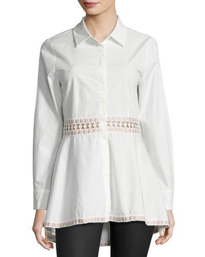 Poplin Peplum Lace-inset Blouse, White