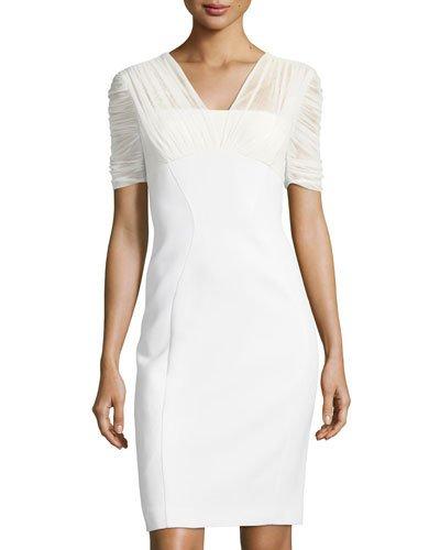 Illusion-yoke Short-sleeve Cocktail Dress