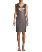 Twisted Sequin Knit V-neck Dress