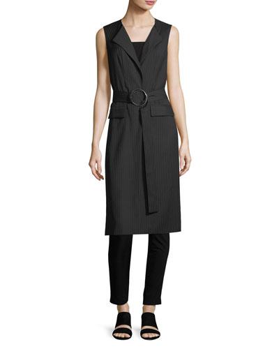 Long Belted Pinstriped Vest
