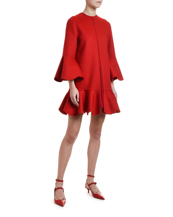 Compact Ruffled Hem Coat