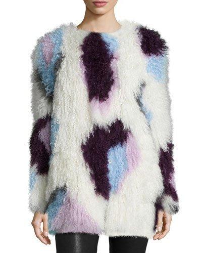 Bee Long-sleeve Fur Jacket, Ivory