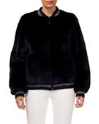 Rabbit Fur Wool Glitter-trim Bomber Jacket