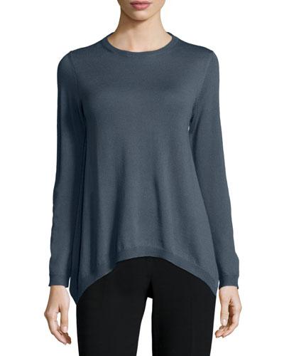 Long-sleeve Handkerchief-hem Wool Top,