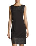 Leather-paneled Flap-hem Dress, Black