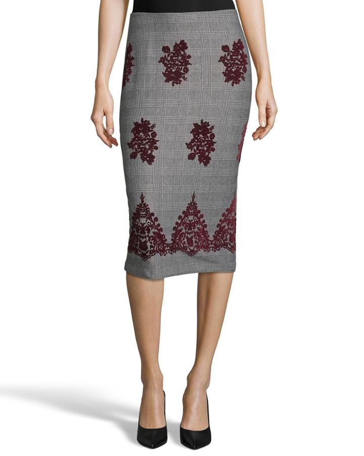 Embroidered Plaid Pencil