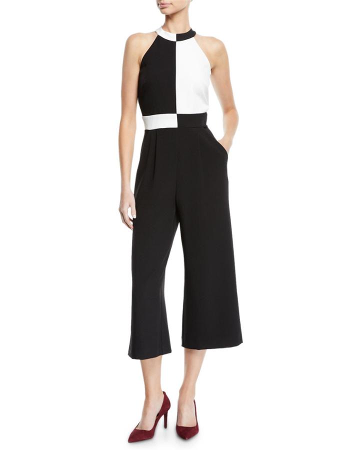 Colorblocked Halter-neck Cropped Jumpsuit