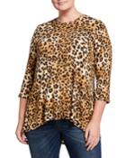 Plus Size Animal-print 3/4-sleeve Top W/ Back-pleat
