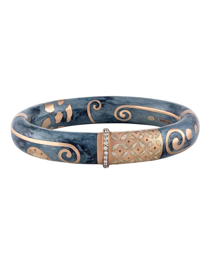 18k Rose Gold Mosaic Enamel Bangle W/ Diamonds,