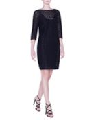 Plaid-embroidered 1/2-sleeve Dress