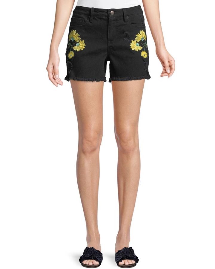 Floral-embroidered Denim