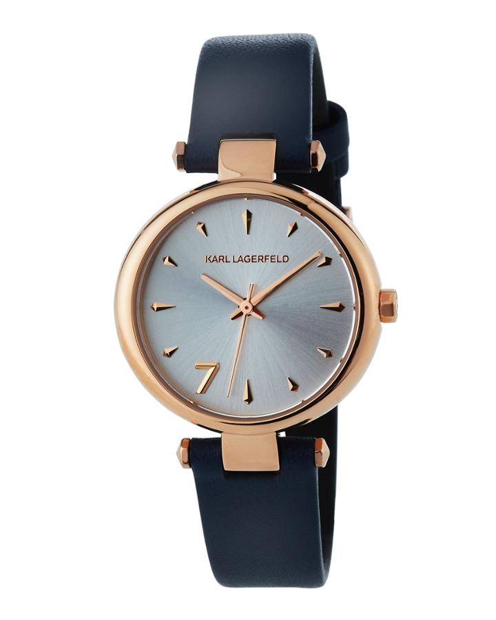 34mm Aurelie Leather Watch, Rose/navy