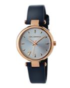 34mm Aurelie Leather Watch, Rose/navy
