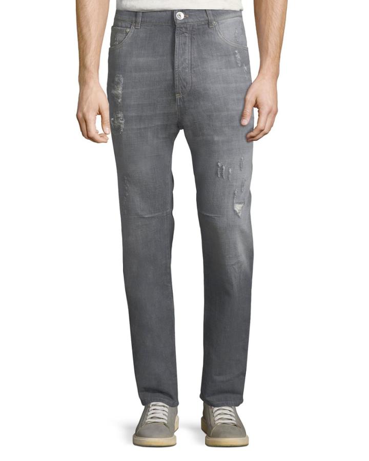 Men's Distressed Straight-leg Leisure-fit Denim Pants