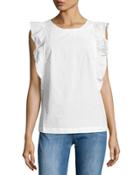 Caval Ruffle-sleeve Cotton Top, Ecru