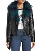 Midnight Faux-fur Leatherette Biker Jacket