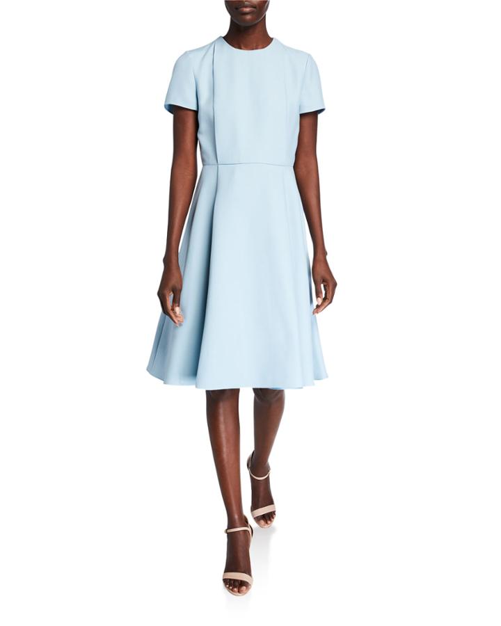 Pleated A-line Wool/silk Dress