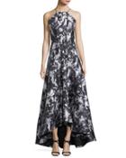 Strappy-back High-low Floral Gown