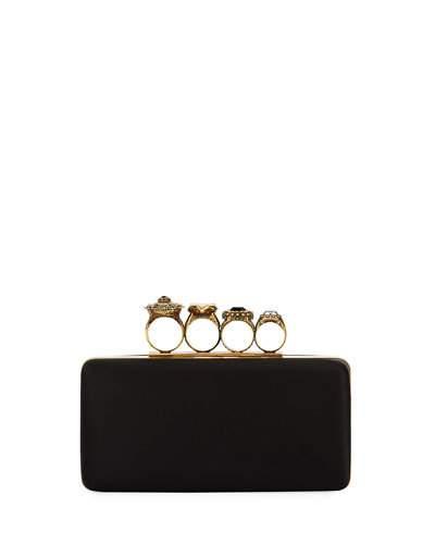 Knuckle Grain Leather Clutch Bag, Black