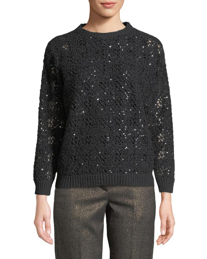 Houndstooth-embroidered Crewneck